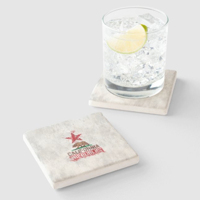 Kalifornien Flagga Bear i Painterly Decor Stenunderlägg (Sidan)