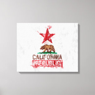 Kalifornien Flagga Bear i Painterly Stil Canvastryck