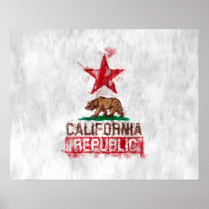 Kalifornien Flagga Bear i Painterly Stil Poster