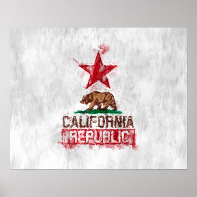 Kalifornien Flagga Bear i Painterly Stil Poster (Framsidan)