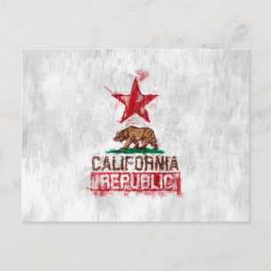 Kalifornien Flagga Bear i Painterly Stil Vykort
