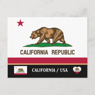 Kalifornien Flagga & Kalifornien Stat USA /Amerika Vykort