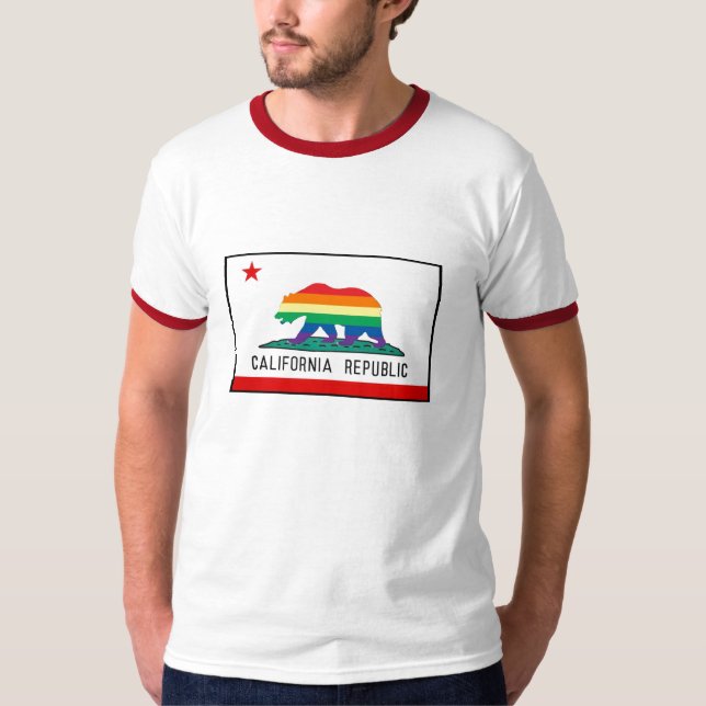 Kalifornien flagga med regnbågebjörnen t shirt (Framsida)