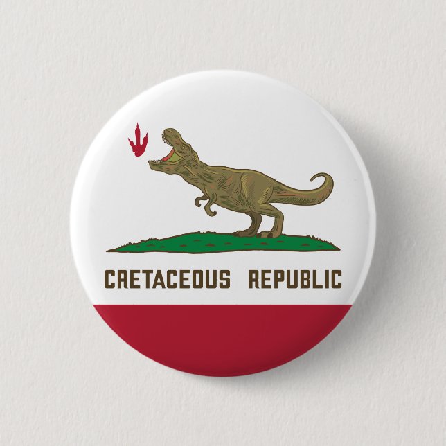 Kalifornien Flagga T-rex Dinosaur Knapp (Framsida)