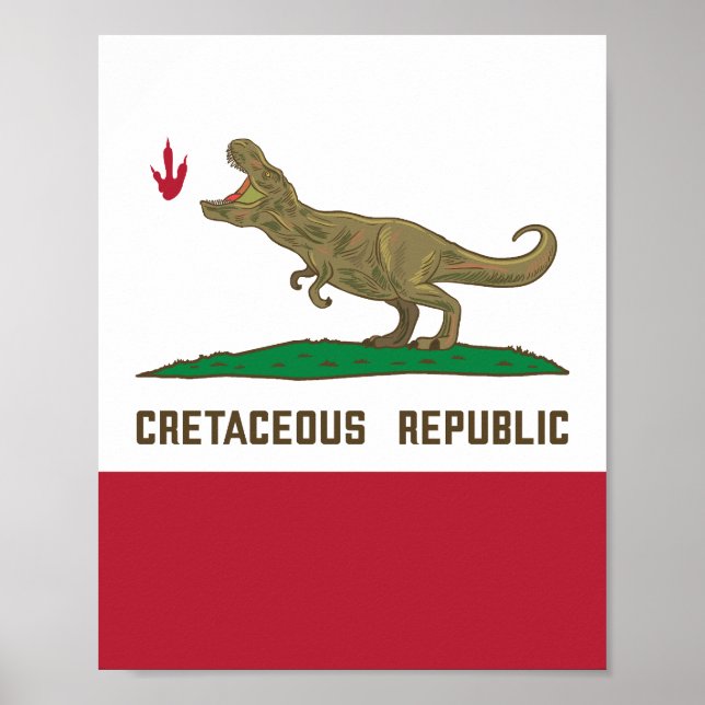 Kalifornien Flagga T-rex Dinosaur Poster (Framsidan)