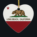 Kalifornien flaggaLong Beach hjärta Julgransprydnad Keramik<br><div class="desc">Long Beach Kalifornien republikhjärta</div>