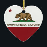 Kalifornien flaggaManhattan Beach hjärta Julgransprydnad Keramik<br><div class="desc">Manhattan Beach Kalifornien republikhjärta</div>
