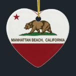 Kalifornien flaggaManhattan Beach hjärta Julgransprydnad Keramik<br><div class="desc">Manhattan Beach Kalifornien republikhjärta</div>