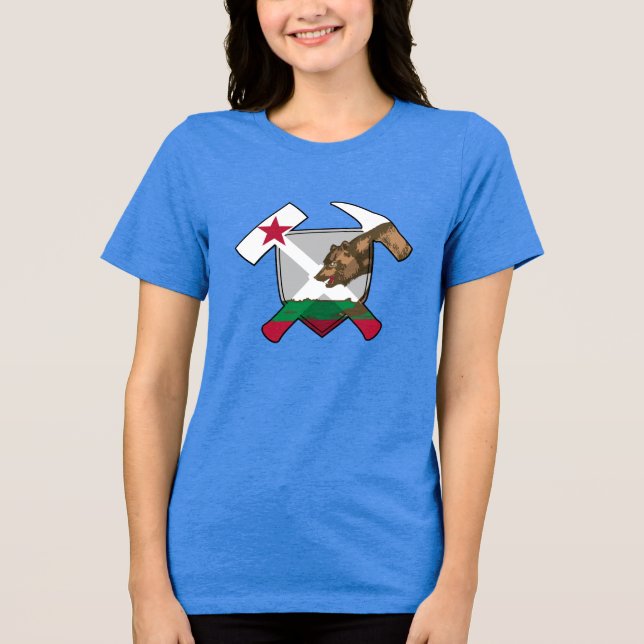 Kalifornien Geolog - Sten Hammer och Shield Tee Shirt (Framsida)