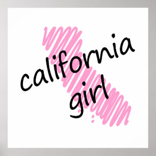 Kalifornien Girl med ScribLED California Karta Poster