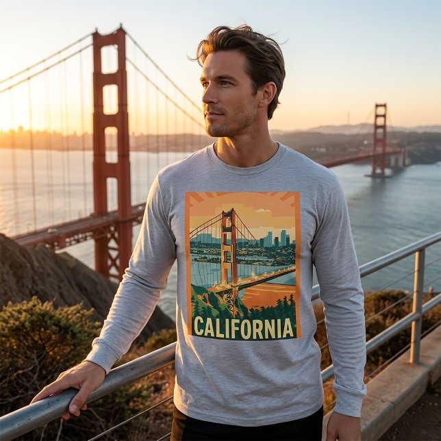 Kalifornien Golden Gate Retro Långärmad T Shirt (Skapare uppladdad)
