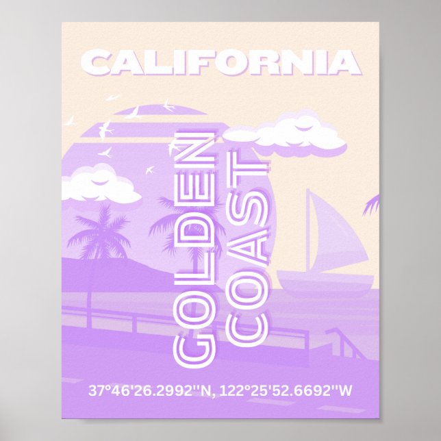 Kalifornien, Golden Kusten, Travel Art, Preppy Poster (Framsidan)