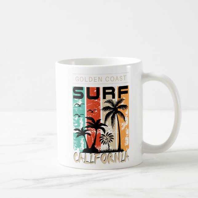 Kalifornien Golden Kusten, Vintage Sunset Graphic Kaffemugg (Höger)