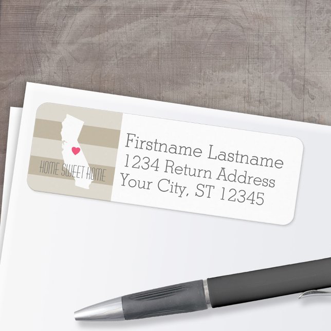 Kalifornien Home State Kärlek med Anpassningsbar H Returadress Etikett (Personalized Mailing Label with Return Address and State Map - Low Minimum)