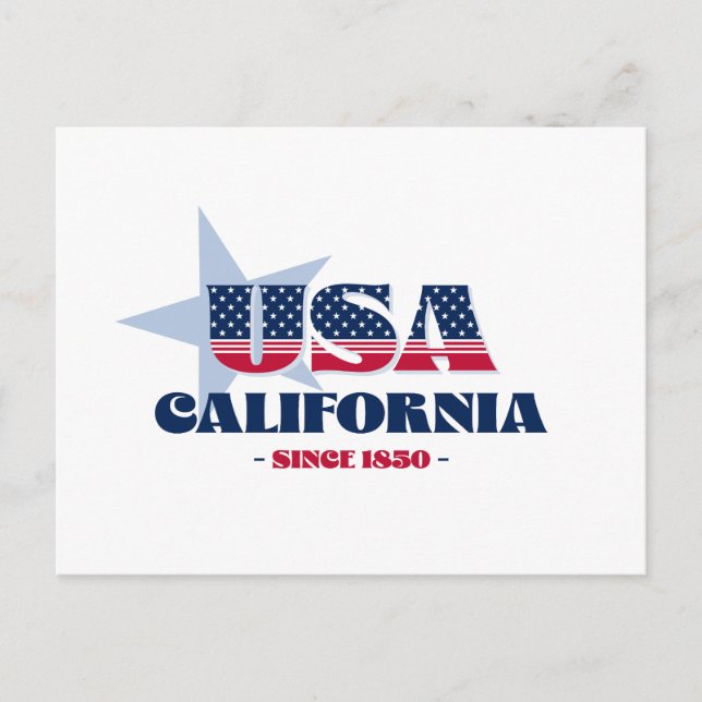 Kalifornien i rött, vitt och blått vykort (Framsida)