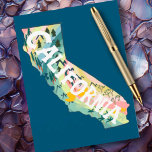 Kalifornien Illustrated Karta Vykort<br><div class="desc">Kolla in det här färgfulla tillståndet karta teckning. Besök min butik för mer stater och fler matchande artiklar!</div>
