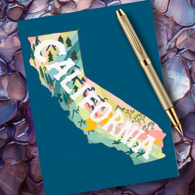 Kalifornien Illustrated Karta Vykort (California illustrated map postcard dark blue. Customize it!)