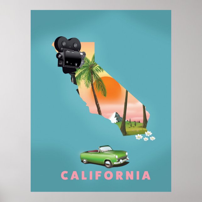 Kalifornien illustrerade poster karta (Framsidan)