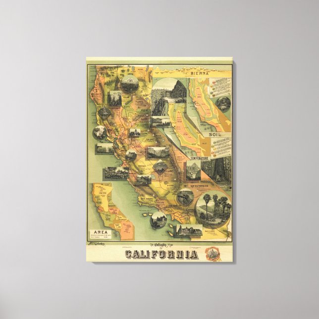 Kalifornien Karta Canvastryck (Framsida)
