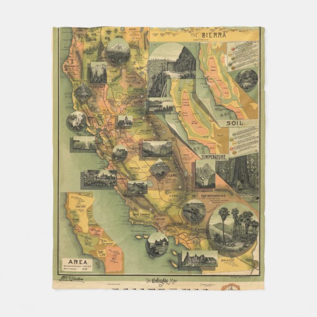 Kalifornien karta fleecefilt (Framsidan)