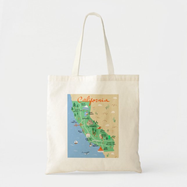 Kalifornien Karta Tote Bag Tygkasse (Framsidan)