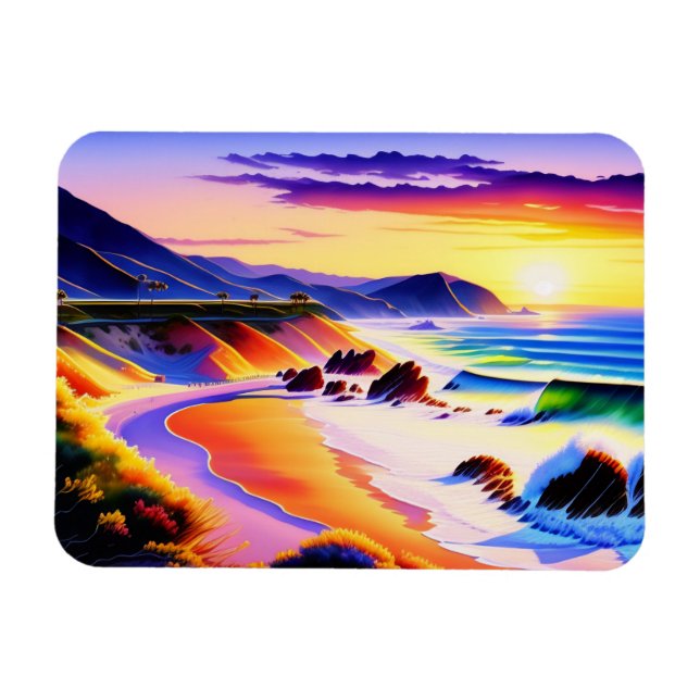 Kalifornien Kusten Sunset Watercolor Magnet (Horisontell)