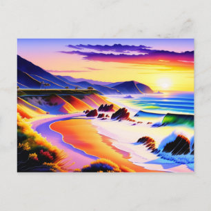 Kalifornien Kusten Sunset Watercolor Vykort