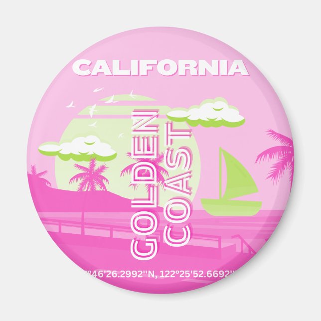 Kalifornien, Los Angeles, Travel Art, Preppy, Rosa Magnet (Framsidan)