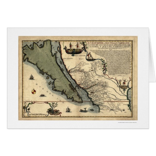 Kalifornien & Mexico tidig karta 1712 Hälsningskort (Framsidan Horizontal)