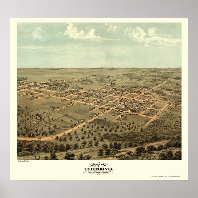 Kalifornien, MO Panoramic Karta - 1869 Poster (Framsidan)