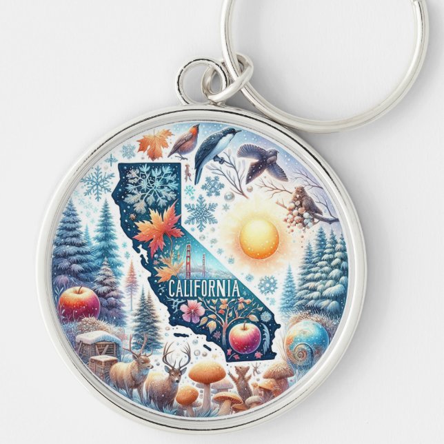 Kalifornien Nature Winter jul Rund Silverfärgad Nyckelring (Framsidan)