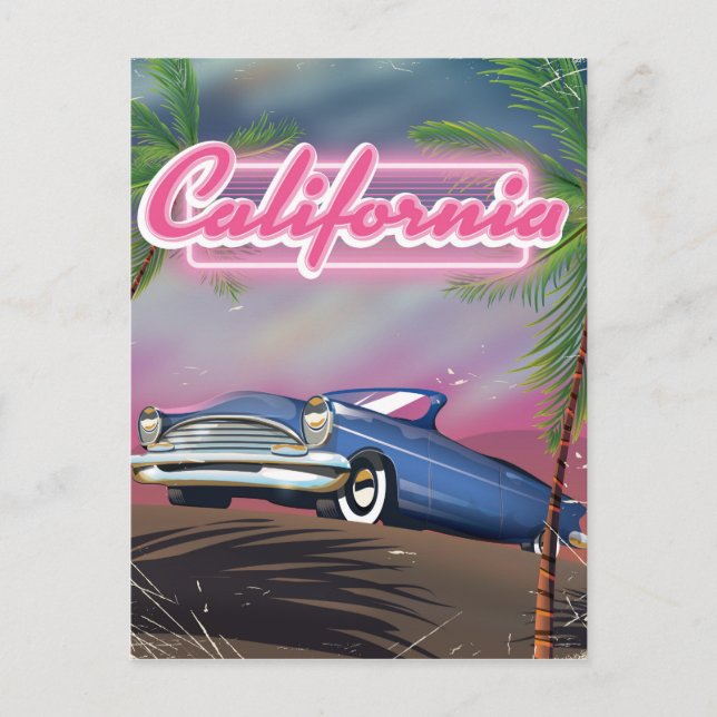 Kalifornien neon retro-reseaffisch vykort (Framsida)