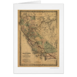 Kalifornien & Nevada järnvägkarta 1876 Hälsningskort