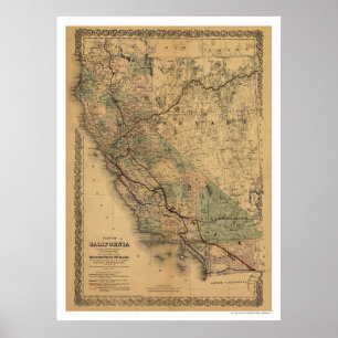 Kalifornien & Nevada järnvägkarta 1876 Poster