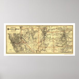 Kalifornien & Nevada stångkarta 1882 Poster