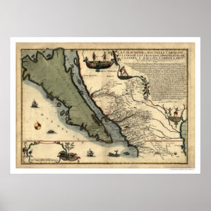 Kalifornien och Mexiko Tidigt Karta 1712 Poster