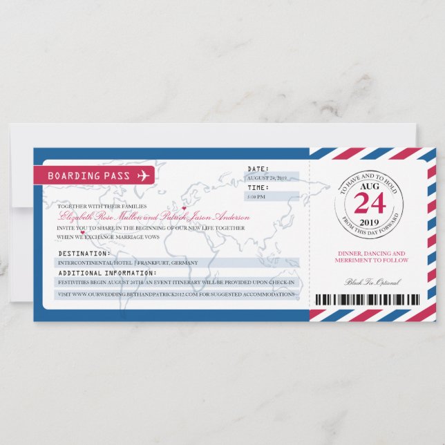 Kalifornien och Tyskland Airmail Boarding Pass Brö Inbjudningar (Framsida)