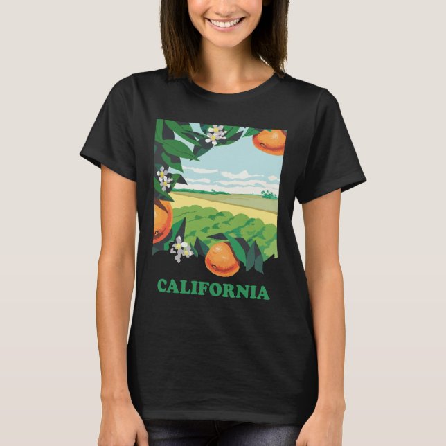 Kalifornien Orange Grove Solig Grön Resa T Shirt (Framsida)