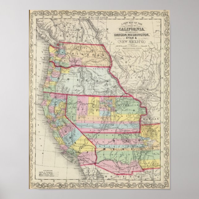 Kalifornien, Oregon, Washington, Utah, New mexico Poster (Framsidan)