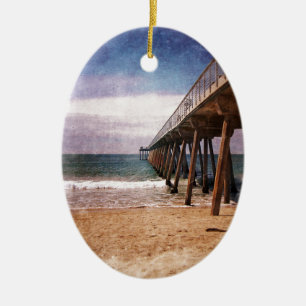 Kalifornien Pacific Ocean Pier Julgransprydnad Keramik