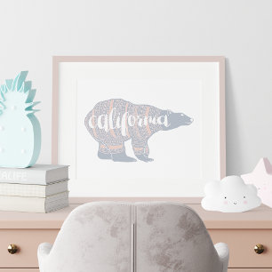 Kalifornien Pastel Winter Bear Skriv ut Poster