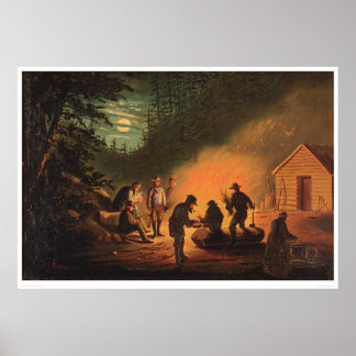 Kalifornien Pioneers runt en Campfire (0131A) Poster