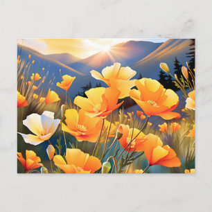 Kalifornien poppies i en ljus- och serenmördare vykort