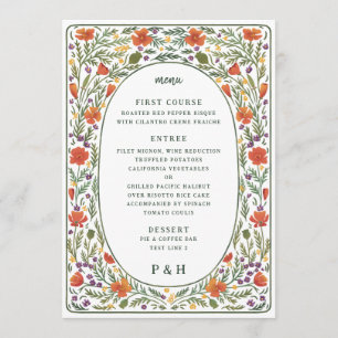 Kalifornien Poppies Illustrated Dinner Menu Meny