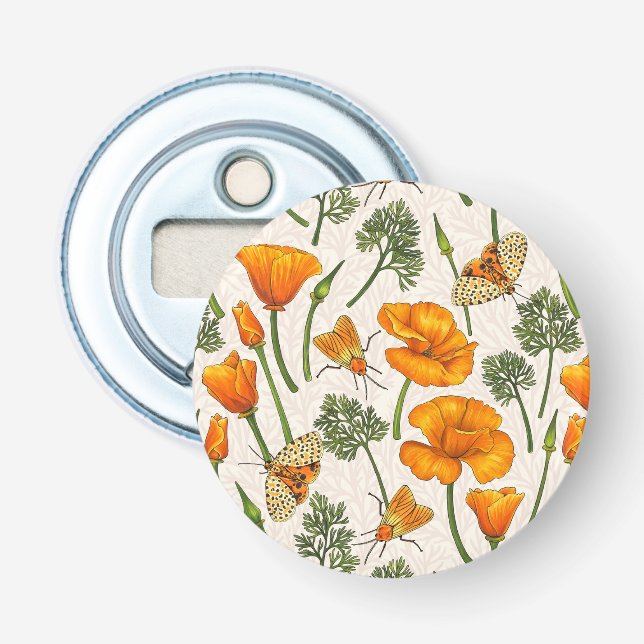 Kalifornien-poppies och muddar på benvit 2 flasköppnare (Framsidan)