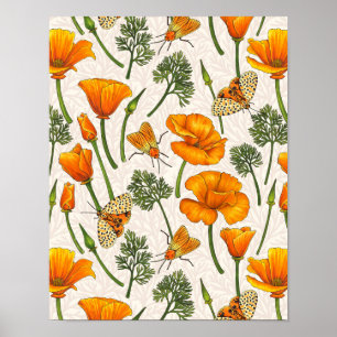 Kalifornien-poppies och muddar på benvit 2 poster