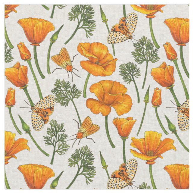Kalifornien-poppies och muddar på benvit 2 tyg (Närbild)