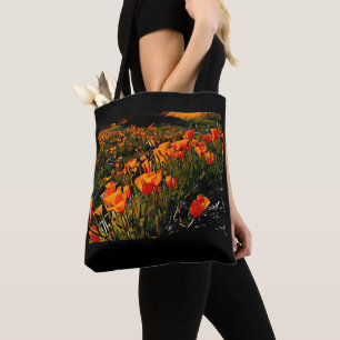 Kalifornien Poppies / Orange Flowers / Wildblommor Tygkasse