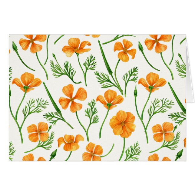 Kalifornien poppies, sommartidblommor, orange wirt hälsningskort (Framsidan Horizontal)