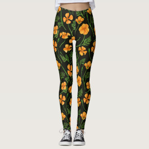 Kalifornien poppies, sommartidblommor, orange wirt leggings